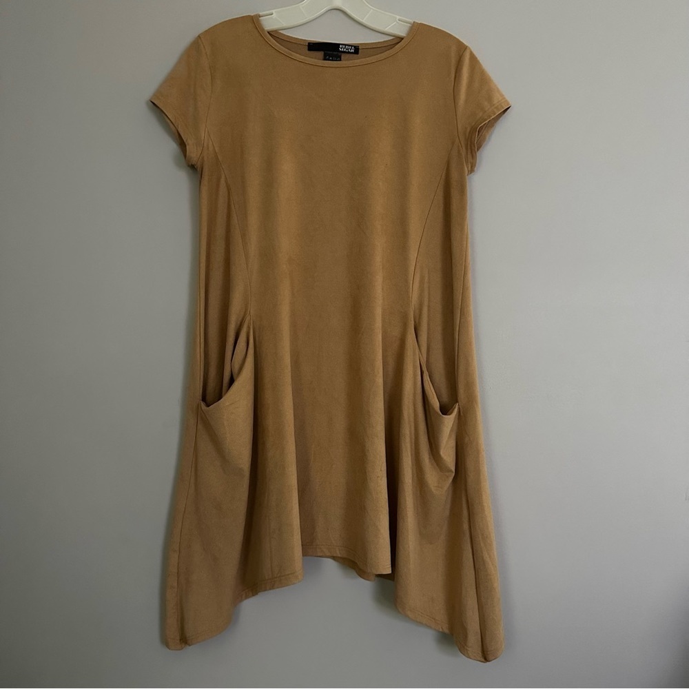 Rebel Sugar Mustard Yellow suede feeling tunic dress with pockets